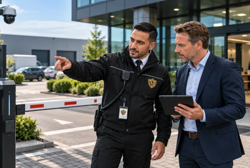 Beveiliger controleert de beveiliging van een bedrijfspand